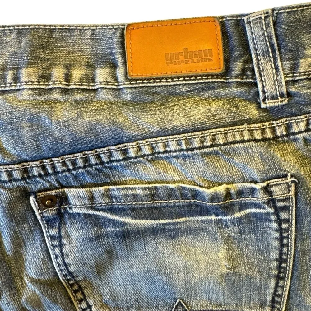 Urban Pipeline Slim Straight Mens Jeans 34x32 Distressed Y2K Style Vintage Denim
